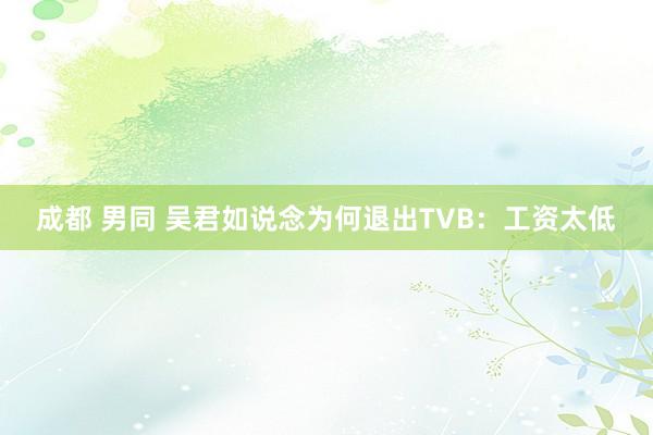 成都 男同 吴君如说念为何退出TVB：工资太低