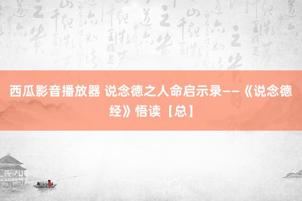 西瓜影音播放器 说念德之人命启示录——《说念德经》悟读【总】