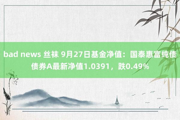 bad news 丝袜 9月27日基金净值：国泰惠富纯债债券A最新净值1.0391，跌0.49%