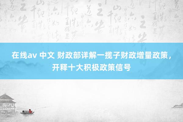 在线av 中文 财政部详解一揽子财政增量政策，开释十大积极政策信号