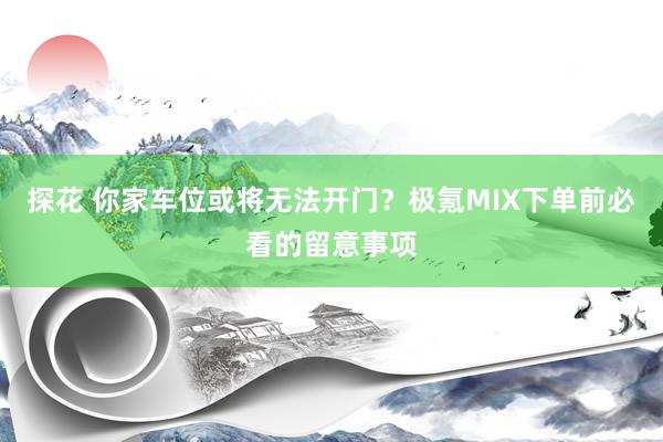 探花 你家车位或将无法开门？极氪MIX下单前必看的留意事项