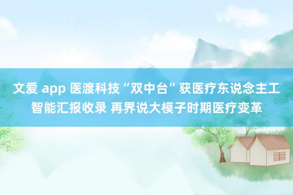 文爱 app 医渡科技“双中台”获医疗东说念主工智能汇报收录 再界说大模子时期医疗变革