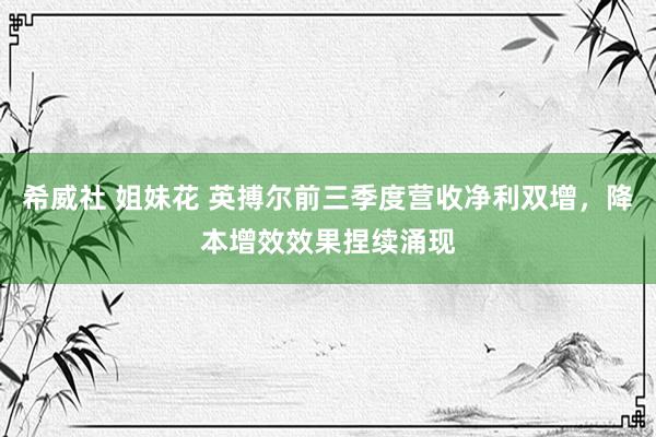 希威社 姐妹花 英搏尔前三季度营收净利双增，降本增效效果捏续涌现