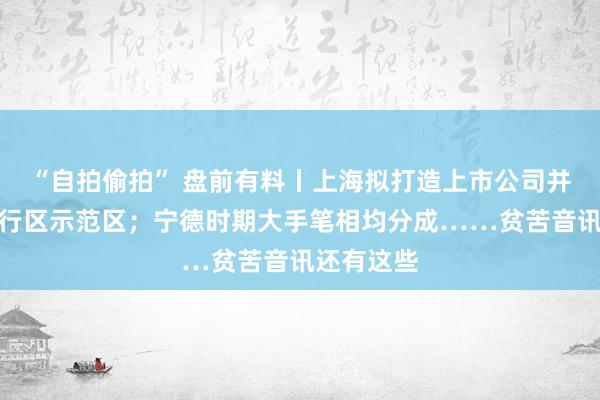 “自拍偷拍” 盘前有料丨上海拟打造上市公司并购重组先行区示范区；宁德时期大手笔相均分成……贫苦音讯还有这些