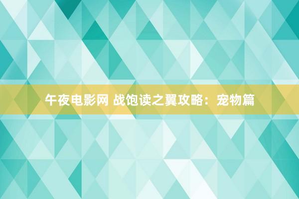 午夜电影网 战饱读之翼攻略：宠物篇