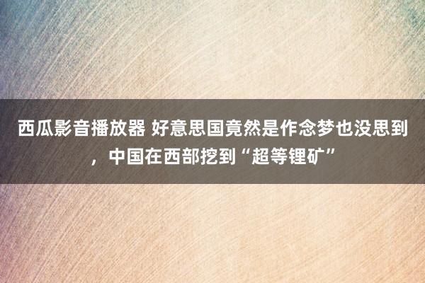 西瓜影音播放器 好意思国竟然是作念梦也没思到，中国在西部挖到“超等锂矿”